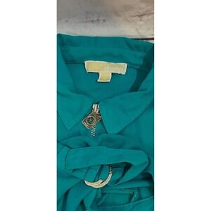 Michael Kors Roll Tab Sleeve  1/2nzip Top Blouse Zipper Pockets Green M